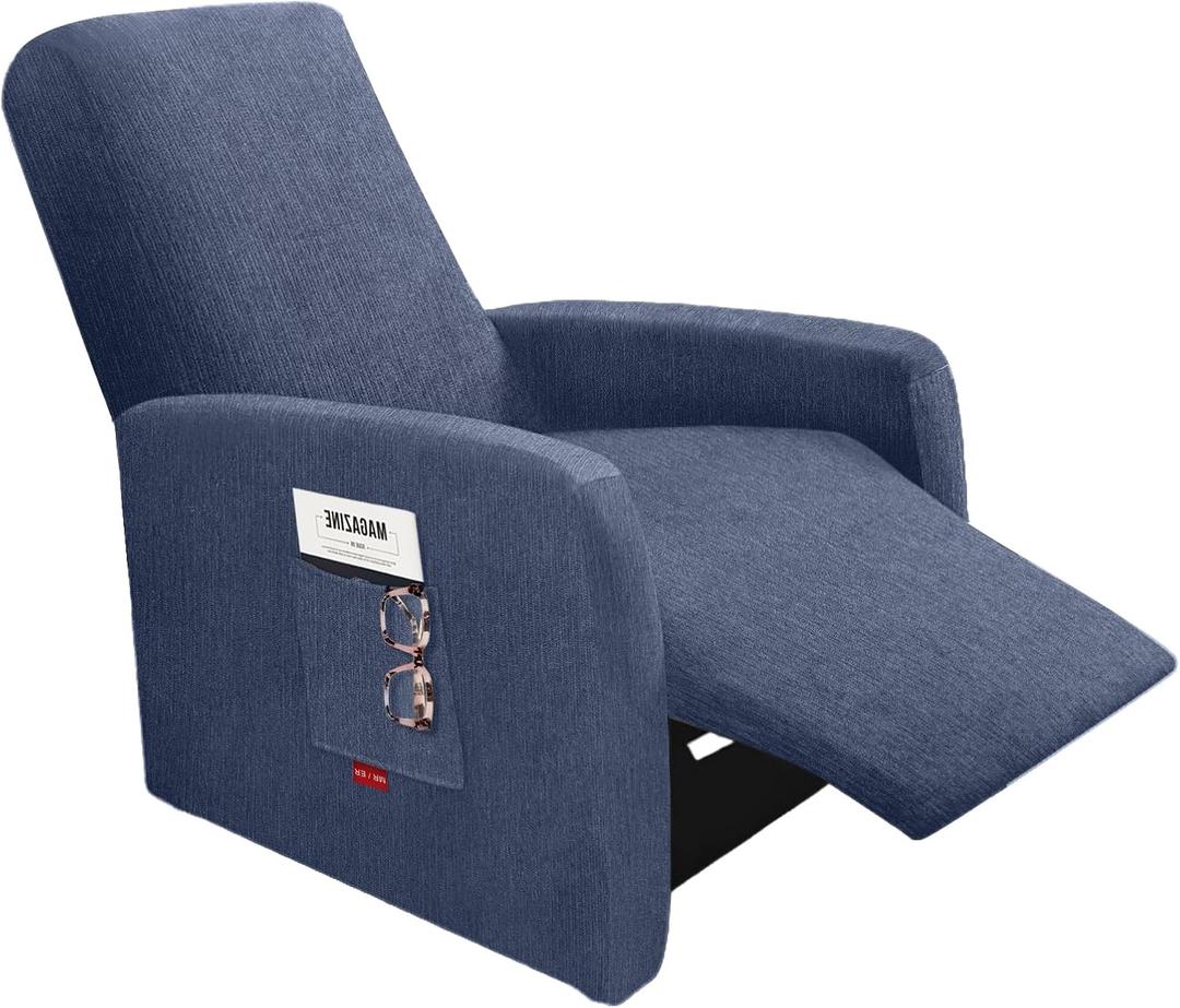 3 Pieces Plush Fabric Extra Small Recliner Chair Covers Stretch Recliner Slipcover for Lazy Boy Wide Recliner Chair Washable (Blue Gray) (S 1 Seater)