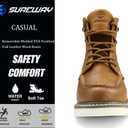 SUREWAY Men 6 Inch Waterproof Soft Toe Work Boots - Moc Toe,Construction Industrial Safety Leather Work Shoes,Oil/Slip Resistant Comfortable Wedge Outsole,EH Rated, Welt,Lace Up,Heavy Duty (8)