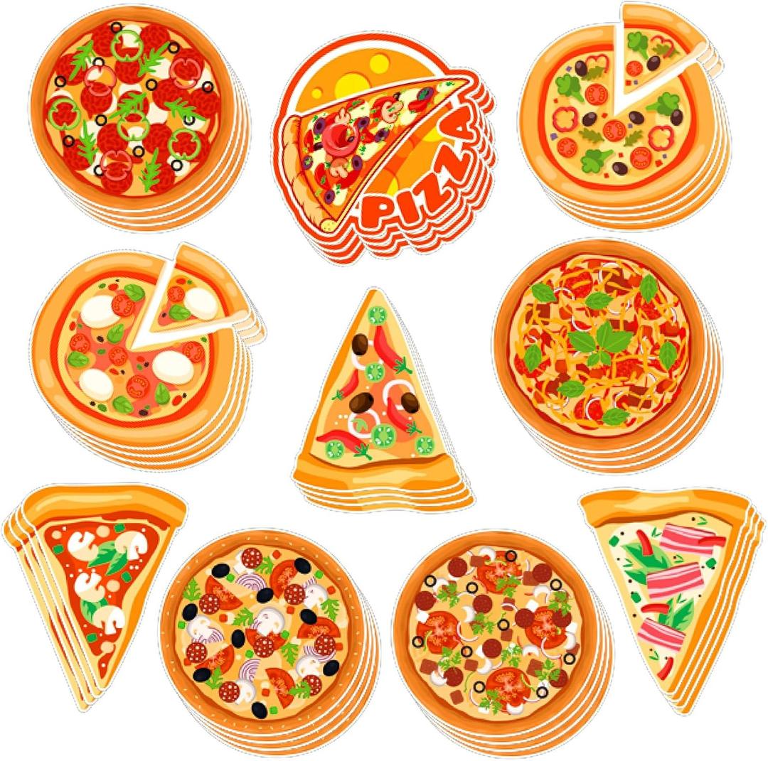 80 Pcs Pizza Party Decorations Cutouts with Glue Point Dots DIY Bulletin Board Cutouts 10 Designs Paper Pizza Cut Outs for Birthday Food Restaurant Themed Party Supplies