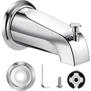 Universal Bathtub Tub Spout with Diverter, Fits 1/2" Slip-Fit Copper Pipe Connection, Pull Down Bathtub Faucet Spout Replacement, Includes Metal Cover Ring (Chrome)