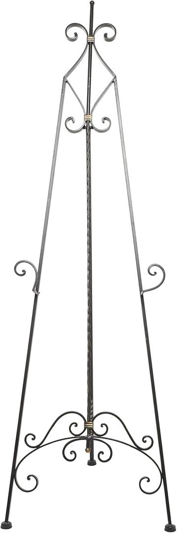 Deco 79 Metal Scroll Display Easel Tall Adjustable Floor Standing Easel with Gold Accents, Display Stand 21" x 27" x 65", Black