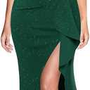 VFSHOW Womens Formal Prom Elegant Ruffle One Shoulder Beaded Strap Ruched Slit Maxi Dress Wedding Evening Long Gown (3X-Large, Sparkly Dark Green)