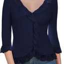 GRACE KARIN Lightweight Cardigan Sweaters for Women 2025 3/4 Sleeve Lace Button Open Front Bolero Shrug (X-Large, Navy Blue)