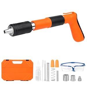 SONEE Concrete Nail Gun Kit, 5 Speed Adjustable Manual Nail Gun for Concrete, Woodworking Decoration Nailer Gun, Wall Fastening Tool (Orange)