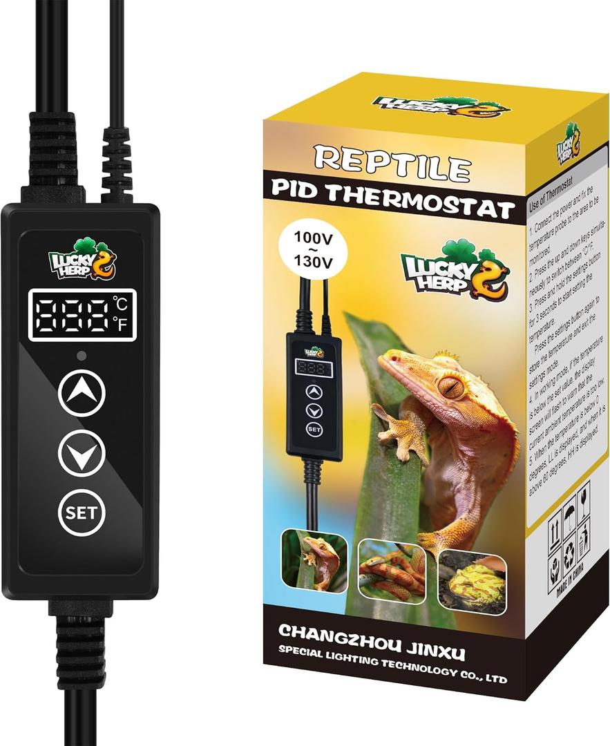 LUCKY HERP Reptile Dimming Thermostat, PID Heat Lamp Temperature Controller with LED Digital Screen for Reptile Heat Lamp Heat Mat & Heaters, Support /, Memory Function
