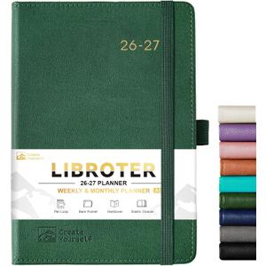 2026-2027 Planner - Academic Planner 2026-2027 Weekly Monthly Planner, July 2026 - June 2027, 5.7'' x 8.4'', Thick Paper, Leather Cover, Pen Holder, Back Pocket, Perfect Daily Organizer - Dark Green