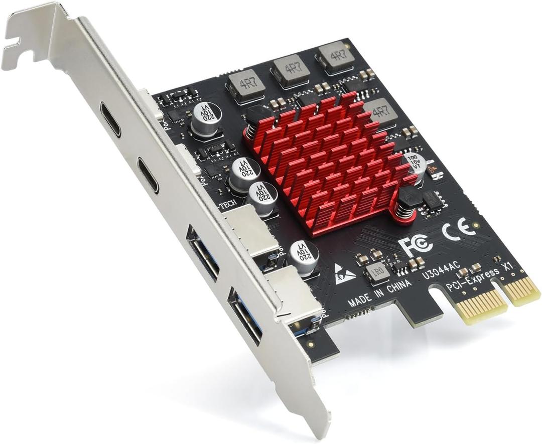 ELUTENG 4 Ports USB 3.1 PCIE Expansion Card (2 USB-A & 2 Type-C Ports) Superspeed PCI Express Expansion Card USB Card for Desktop PC Support Windows 11/10/8/7/XP/Vista, Self-Powered Supply