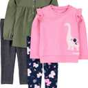 Simple Joys by Carter's girls 4-piece Playwear Set (2T, Black/Navy Floral/Olive/Pink Dinosaur)