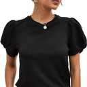 SweatyRocks Women's Summer Short Puff Sleeve Tee Top Round Neck T-Shirt (Beige)