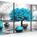 Wall Art for Living Room Bathroom Bedroom Large Size Black and White Tree of Life Paintings Modern 3 Piece Framed Canvas Art Prints Inspirational Abstract Blue Pictures Home Decorations, Color-B, 16x24inchx3pcs