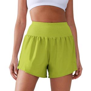 Women's High Waisted Running Shorts with Spandex, Athletic Shorts for Women Light and Airy with Wind-Resistant Fabric (Green)