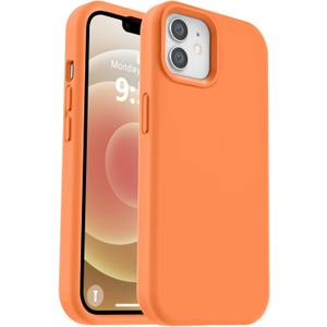 Vooii Compatible with iPhone 12 Case/iPhone 12 Pro Case, Liquid Silicone Upgrade [Soft Anti-Scratch Microfiber Lining] [Shockproof Drop Protection] Phone Case 6.1 inch - Bright Orange