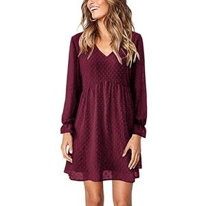 KIRUNDO Womens Dresses 2024 Spring Summer Long Sleeve Mini Dress V Neck Flowy Casual Swiss Dot Loose Babydoll Dress S