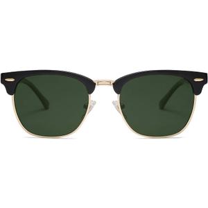 SOJOS Retro Semi Rimless Polarized Sunglasses Horn Rimmed UV400 Glasses SJ5018, Yellow Tortoise Frame/Green Lens