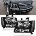 Headlights Assembly for 2007-2014 Chevy Tahoe Suburban 1500,07-13 Chevy Avalanche Suburban 2500 Replacement Headlamp Pair, Black Housing Clear Reflector