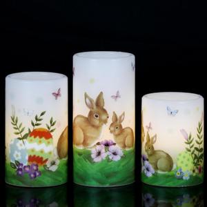DRomance Easter Bunny Flameless Flickering Candles with 6 Hour Timer, Battery Operated Real Wax White LED Pillar Candles Warm Light Dinner Table Home Decor(3 x 4,5,6 Inches) (A-3 Pack Easter Timer)