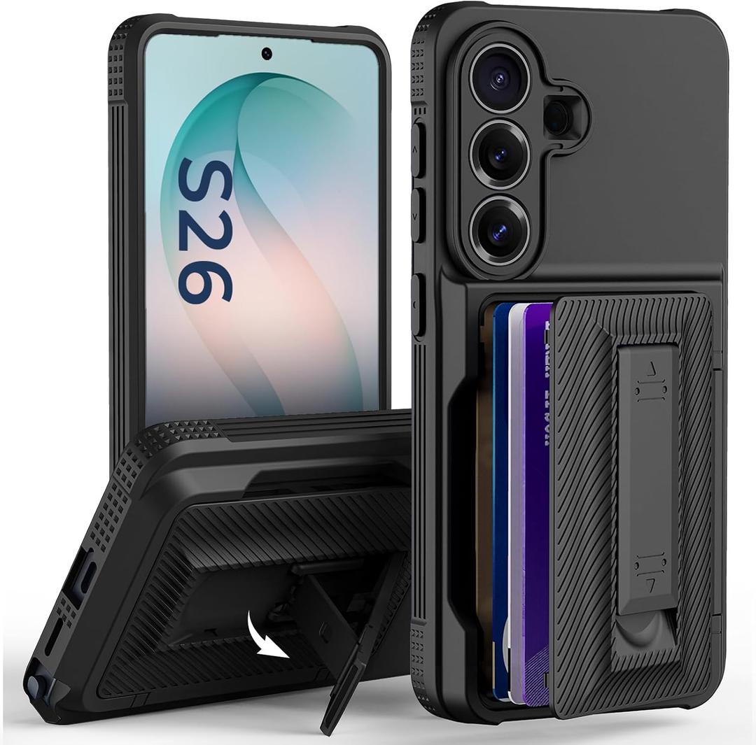 for Samsung Galaxy S26 Case Wallet with Card Holder (4-5Cards)-Black | [RFID Blocking][Kickstand][Military Drop Protection] Full Camera Protection Wallet Case for Samsung S26