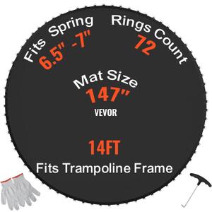 VEVOR Replacement Trampoline Mat, Jumping Mat Fits 12/13/14/15 ft Frame, Universal Jumping Round Trampoline, UV-Resistant Mat with Spring Tool & 72/80/92 V-Rings, Fit 5.5"/6.5"/7" Spring Length