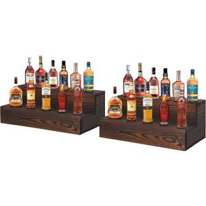 Liquor Bottle Display Shelf, 2 Pack Wood Bar Shelves, Tabletop Wine Rack, Bottle Stand for Liquor Display, Home Bar Display