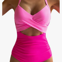 Eomenie Women's One Piece Swimsuits Tummy Control Cutout High Waisted Bathing Suit Wrap Tie Back 1 Piece Swimsuit Pink, M