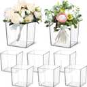 Tioncy 6 Pcs Clear Square Vase 5'' x 5'' Acrylic Flower Plastic Vases for Centerpieces Acrylic Cube Plastic Container Bulk Succulent Pots Planters for Plant Wedding Home Office Floral Decor