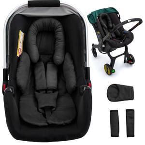 Newborn Car Seat Head Support with 3 Shoulder Covers Set, 2-in-1 Reversible Infant Car Seat Insert, Thickened Car Seat Cushion for Baby, Carseat Head Support for Preemie to Infant (Black)