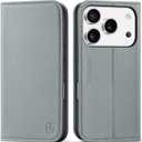 SHIELDON Genuine Leather Wallet Case for iPhone 17 Pro 6.3-inch 2025 | Folio Magnetic | RFID Blocking Credit Card Holder | Kickstand | TPU Shockproof Phone Cover for Men Women | Gray