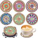 Vcekract Diamond Painting Coasters, 6 Pcs Mandala Diamond Art Coasters with Holder, Crafts Kits for DIY Coasters, Adult Crafts Projects Kits Women