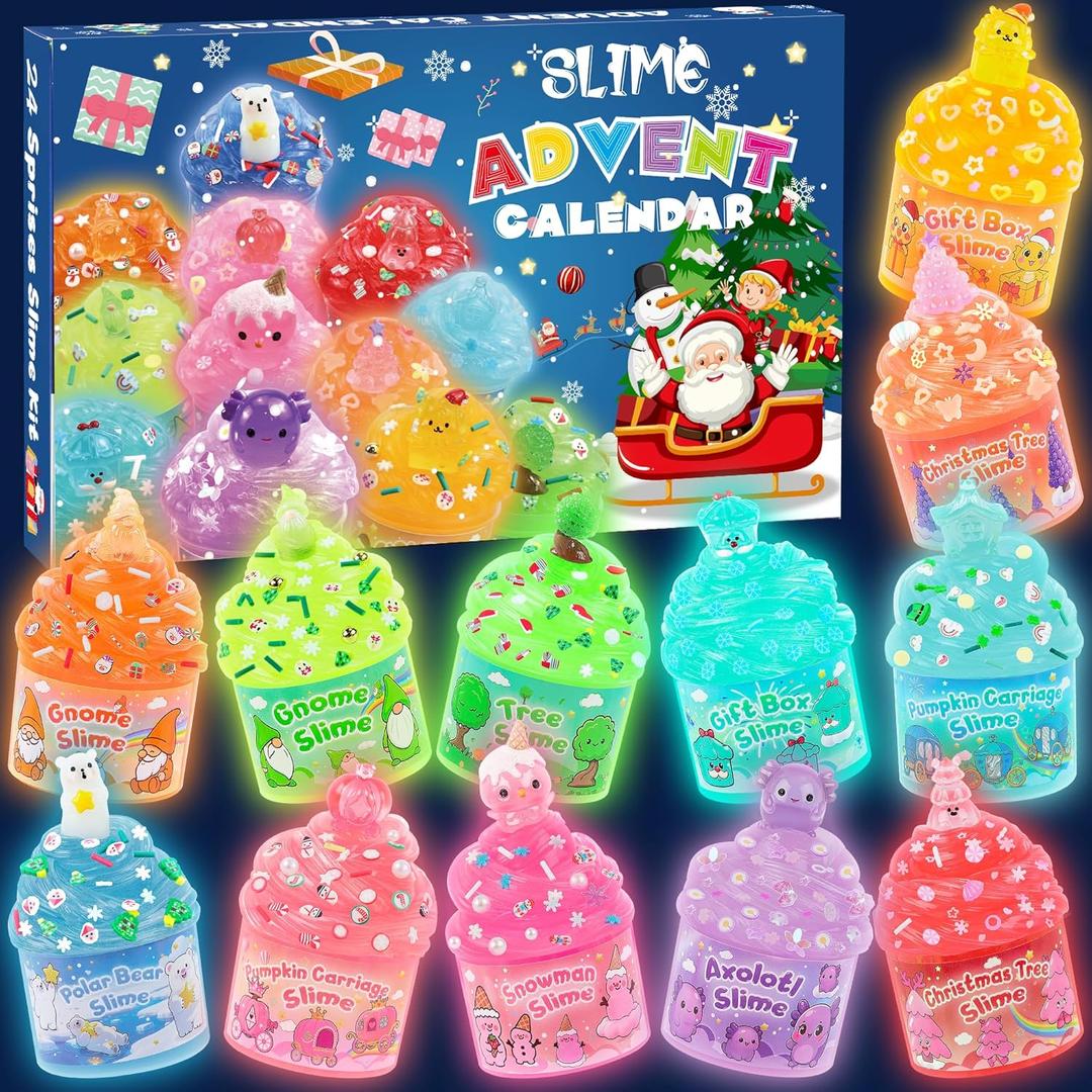 Slime Advent Calendar 2025, Christmas Countdown Calendar, 24 Days of Surprises with Glow-in-The-Dark Slime Kit, Halloween Toy for Kids Toddlers Teens Girls Boys