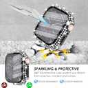 2 in 1 Bling Waterproof Case for Apple Watch Series 6 5 4 SE 40mm, 360 Protective PC Cover Front & Back with Tempered Glass Screen Protector, [Full Diamond] Watch Case for Women, Black