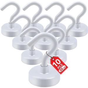 E BAVITE Magnetic Hooks, 30lbs+ 2026 Cruise Cabin Ship Essentials Magnet Hook Heavy Duty Strong Magnets Refrigerator Fridge Hanging for Classroom Beach Vacation Kitchen Grills Home 10 Pack (White)