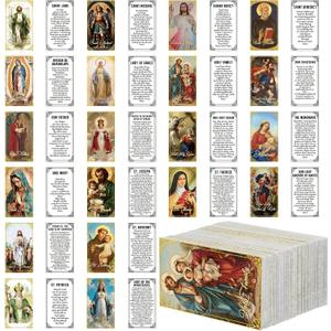 Skyygemm 240 Pcs Catholic Saint Prayer Cards Bulk Gifts Holy Cards Bookmarks Bulk 95cm with Catholic Saints and Prayers Assorted 20 Styles Set Inspirational Christian Gift for Women Men Kids Funeral