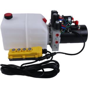 HOLDWELL 6 Quart 12V Dual-Double Power-Up Power-Down Acting Hydraulic Pump 2.0 GPM Hand Held endant with 15-foot Removal Cord and Start Solenoid