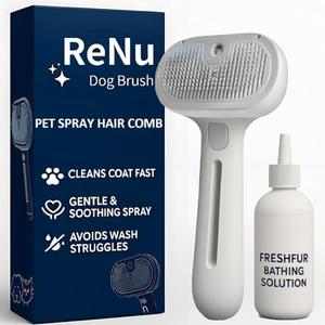 ReNu Dog Brush, Fresh Fur Shower Brush, 3-in-1 Self-Cleaning Steamy Pet Brush for Dogs & Cats – Grooming Tool for Long & Short Hair, Removes Loose Hair & Reduces Shedding
