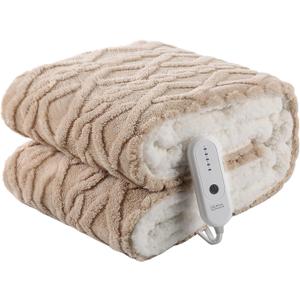 Electric Heated Blanket 50x60 Inches Heated Throw with 5 Fast Heating Levels & 4 Hours Auto Off, Fuzzy Soft Cozy Sherpa Blanket for Couch Sofa, ETL&FCC Certification, Beige