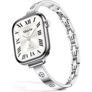 Missair Slim Bands Compatible with Apple Watch 44 / 45 / 46 / 49mm for Women, Thin Bracelet Dressy Designer Stainless Steel Metal Strap for iWatch Series 11 10 9 8 7 6 5 4 SE Ultra