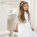 Funtery Girl First Communion Veil Flower Crown Veil with Bow Cross White Lace Floral Headband Rhinestone for Catholic Baptism(Cute Bow Ribbon)