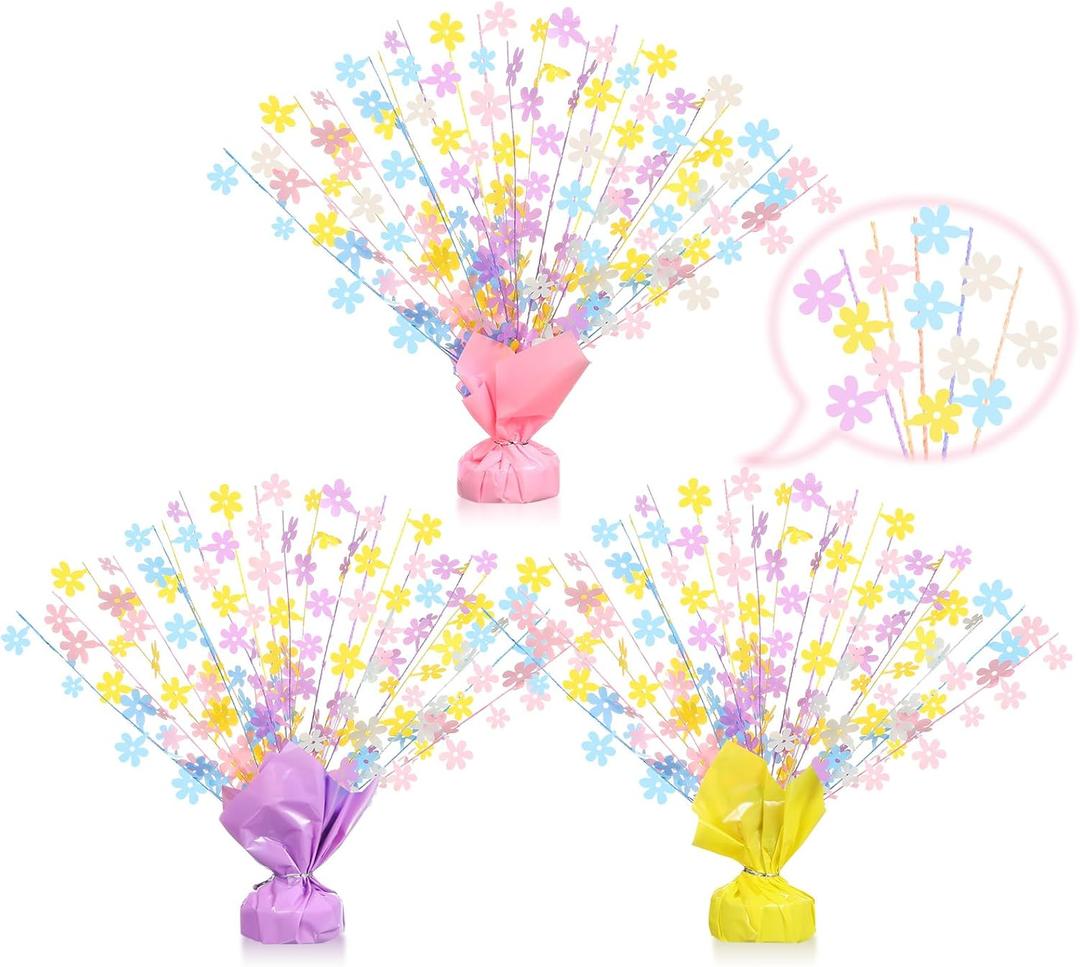 3 Pcs Daisy Birthday Party Decorations Pastel Rainbow Table Centerpieces Macaron Flower Model Foil Spray Table Decor Floral Metallic Burst Centerpiece for Birthday Shower Wedding Supplies