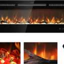 48 inches Electric Fireplace Inserts, Recessed and Wall Mounted Fireplace Heater, Linear Fireplace w/Thermostat, Remote & Touch Screen, Multicolor Flame, Timer, Log & Crystal, 750W/1500W (Black)