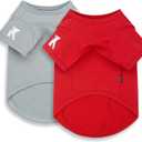 Koneseve Dog Shirt Breathable Cotton Stretchy Clothes for Small Pets 2-Pack Sunny Red & Smoky Blue M (M-(6~9lb) | Chest(~15.3"))
