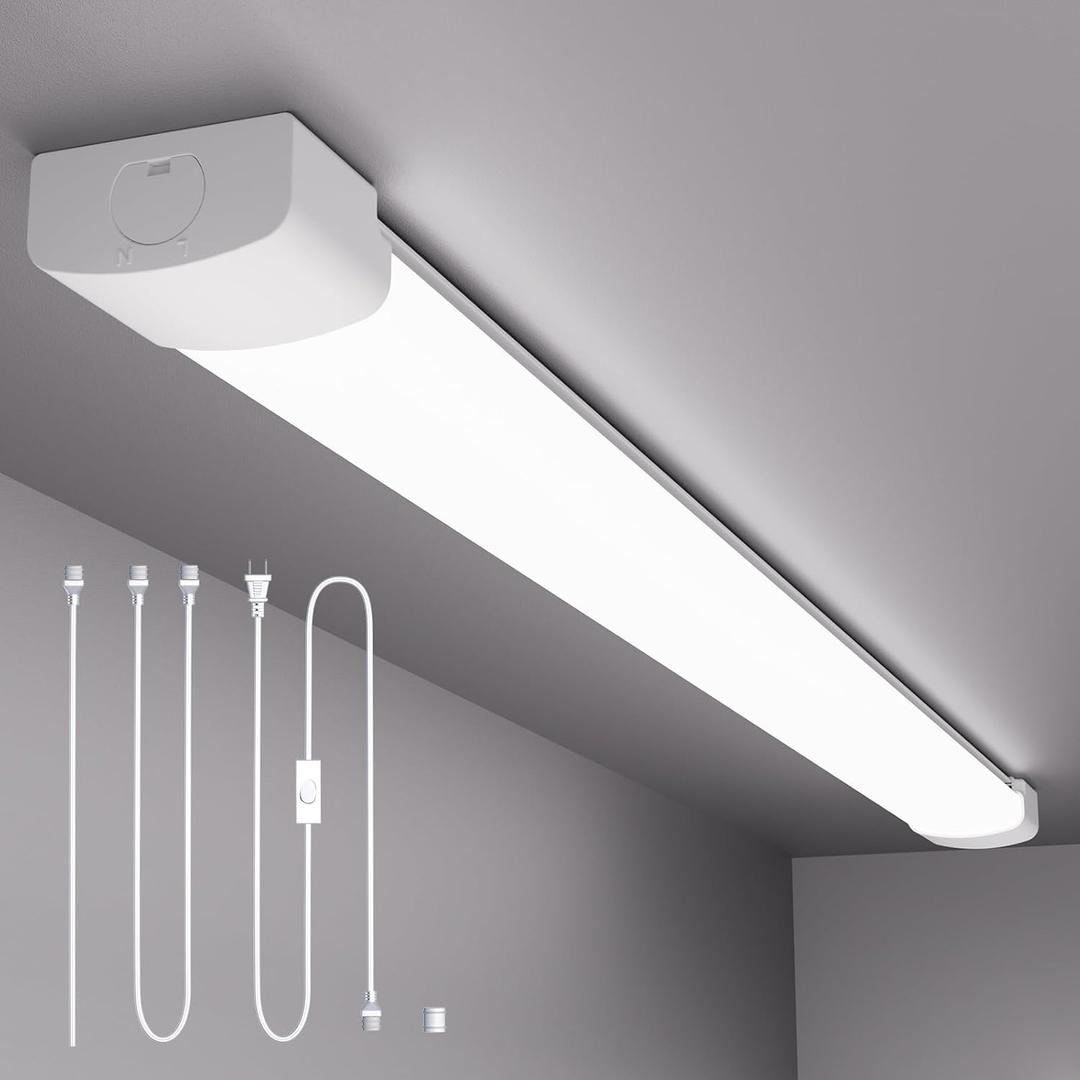 Plug in Ceiling Light 4FT Linkable 36W 5000K LED Shop Lights for Workshop Garage, Plug in Tube Light Fixture, 4500LM Closet Wall Light for Workbench Kitchen Office Bathroom, Triproof