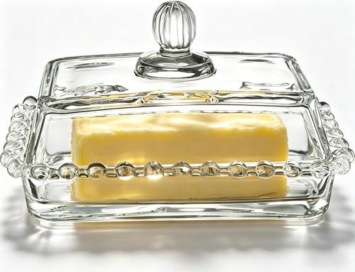 ‌6.7in Clear Glass Butter Dish with Lid for Countertop - Butter Keeper Container, Butter Holder for East/West Coast Butter, Microwave Dishwasher Safe Glass Butter Storage Container for Fridge