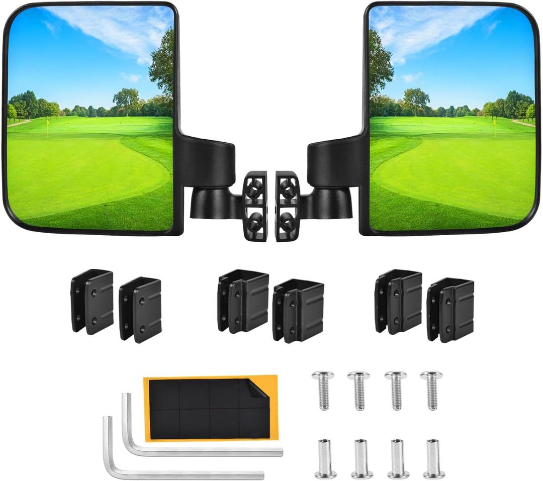 KISEER Golf Cart Mirror No Drilling Folding Adjustable 180 Degree Side Rear View Mirrors for Club Car EZ GO Yamaha and Others Carts, Extra Large