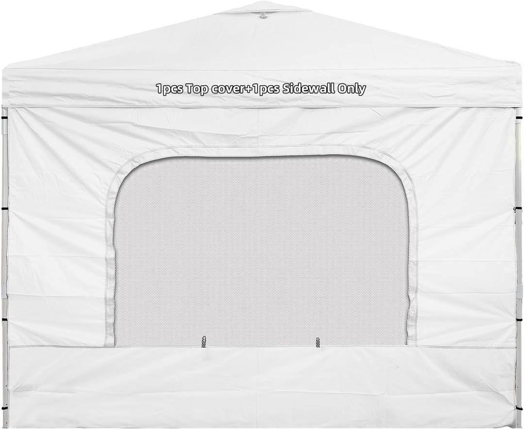 10x10 Replacement Canopy Top with Mesh Window Sidewalls for Pop Up Canopy Tent, Silver Coated White (1pcs Sidewall & 1pcs Top Cover Only)