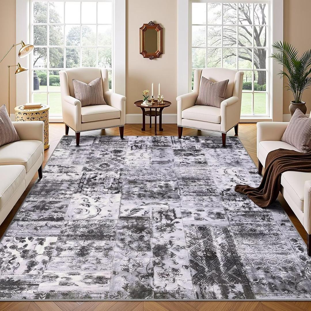 6x9 Area Rug, White and Black Rugs for Living Room, Foldable 6x9 Boho Carpet for Bedroom, Stain Resistant, Washable, Easy to Clean Living Room, Bedroom, Indoor Carpets for Nursery, Dorm