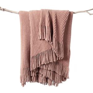 lifein Pink Throw Blanket for Couch, Soft Boho Decor Bed Throw,Cozy Chenille Knitted Small Farmhouse Lightweight Throw for Spring(Pink,50 * 60")
