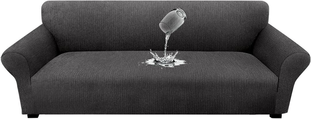 Waterproof Couch Cover, Stretch Non-Slip Oversized Sofa Slipcover with Elastic Bottom Stay-in-Place - Leakproof Furniture Protector for Kids & Pets - Washable (Oversized Sofa, Dark Gray)