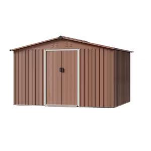 Garvee Professional Install 10 ft W x 12 ft D Metal Storage Shed in Brown with Lockable Sliding Door 120 Sq Ft