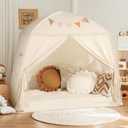 Sumbababy Large Teepee Tent for Kids: with Star Lights & Flags - Tent for Kids Indoor Kids Teepee for Boys & Girls - Playhouse Inside Canopy Bed for Playroom Gift Toys (Cream)