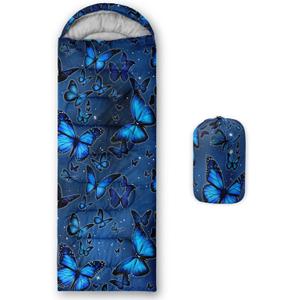 Kids Sleeping Bag for Boys Girls,Rocket Astronaut Moon Print-Lightweight Warm Portable Outdoor Indoor-Waterproof Cold Weather Resistant Sleeping Bag for Camping Hiking (Butterfly)